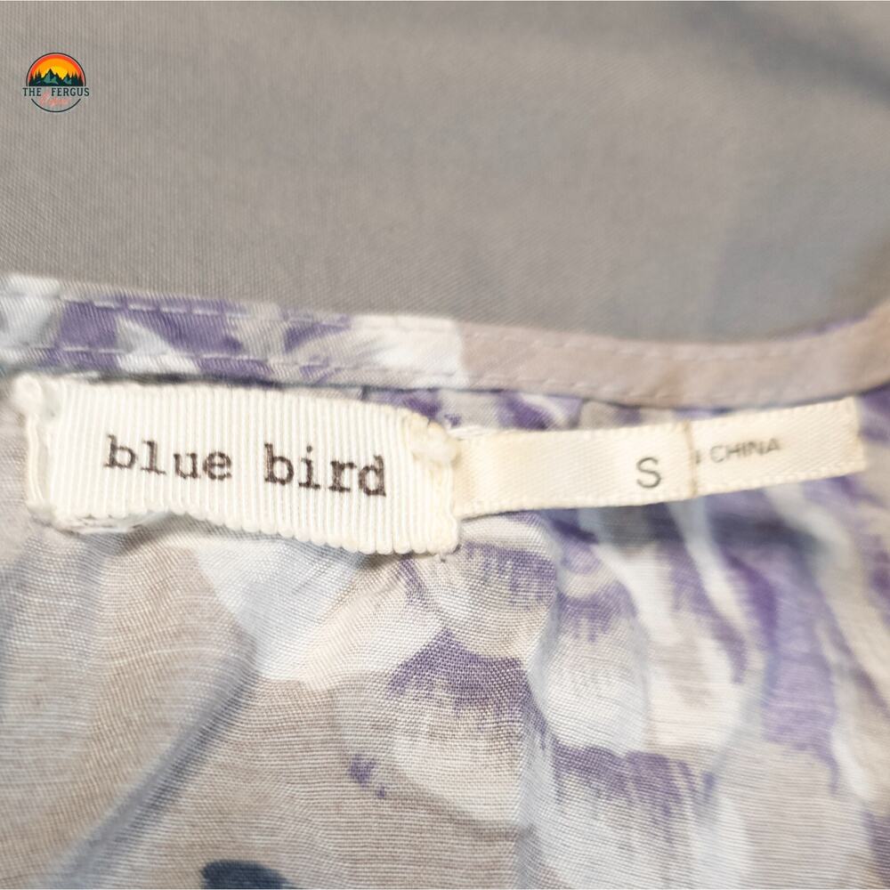 Blue Bird One-Piece Romper Cream Blue Lavender Floral Back Zip Women's Size S - Picture 7 of 9